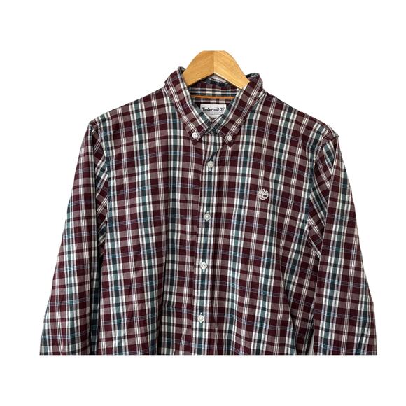 TIMBERLAND Slim-Fit Maroon Plaid Button-Up Long Sleeve Shirt Men's Medium - Picture 5 of 7